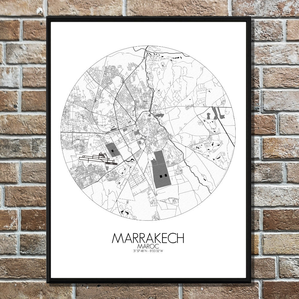 Mapospheres Marrakesh Black and White round shape design poster city map