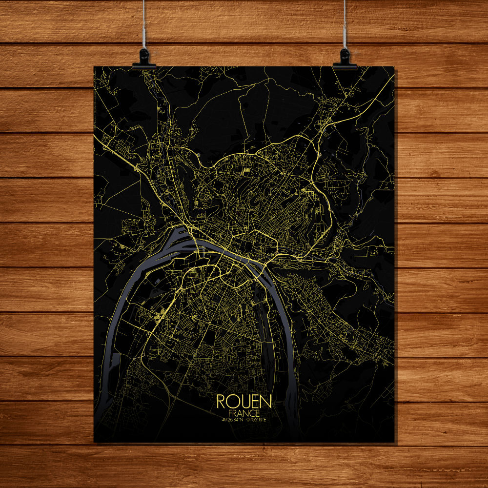 Mapospheres Rouen Night full page design poster city map