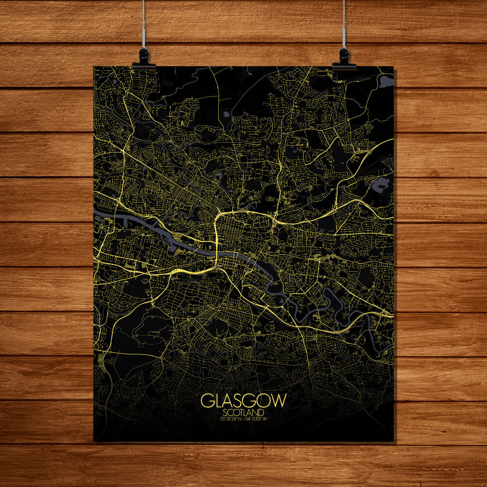 Mapospheres Glasgow Night full page design poster city map