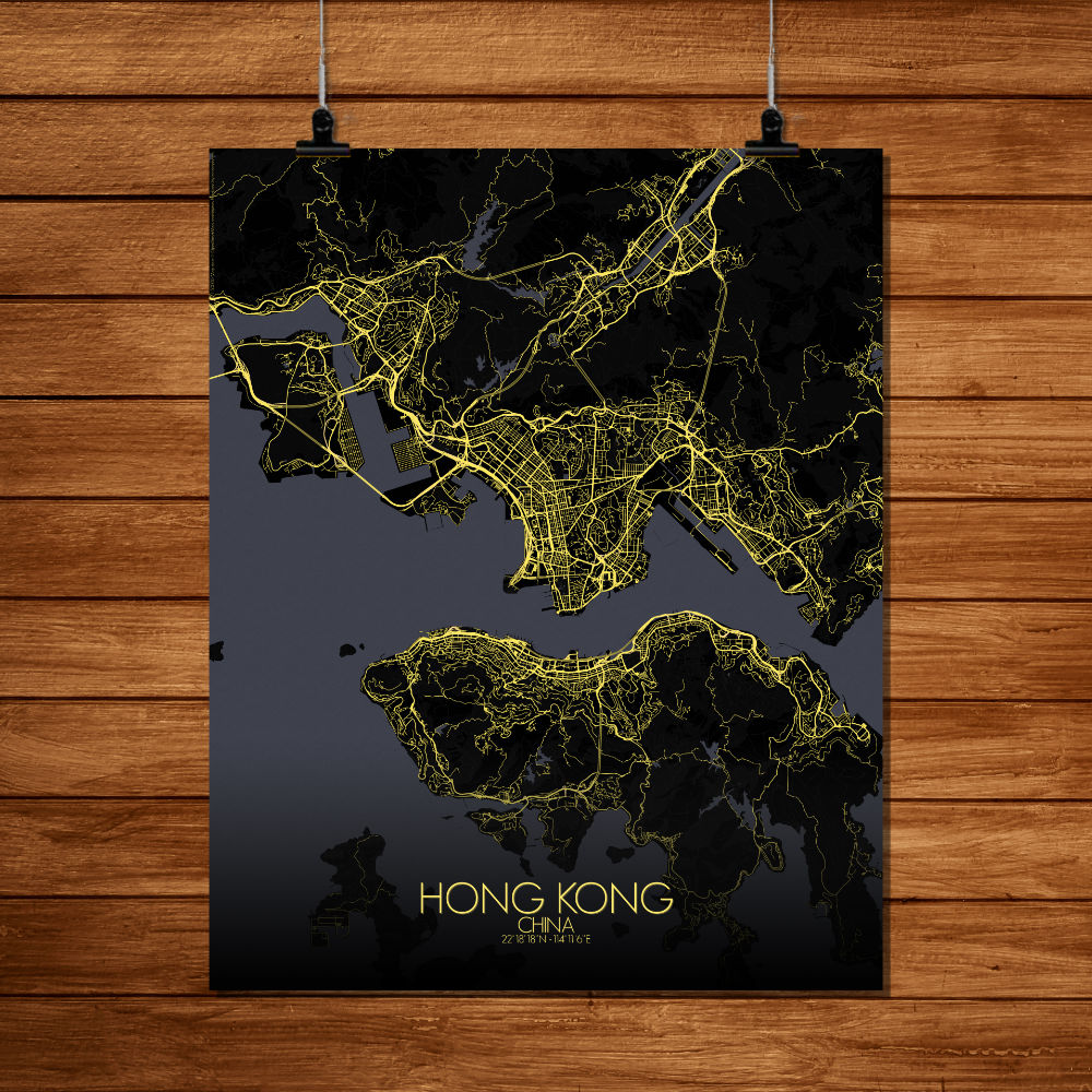 Mapospheres Hong Kong Night full page design poster city map