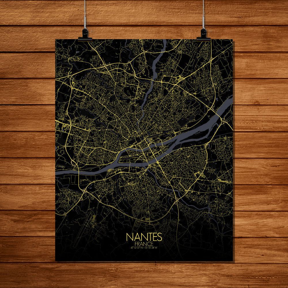 Mapospheres Nantes Night full page design poster city map