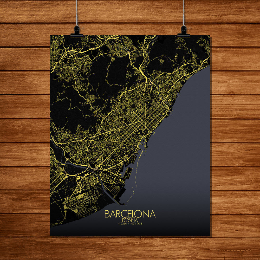 Mapospheres Barcelona Night Design full page design poster affiche city map