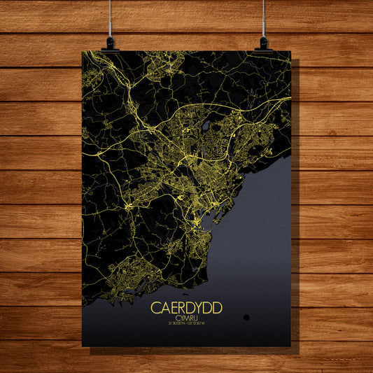 Mapospheres Cardiff Night full page design poster city map