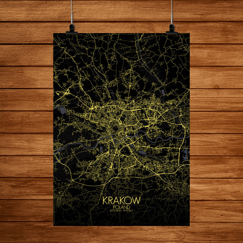 Krakow Night full page design poster city map