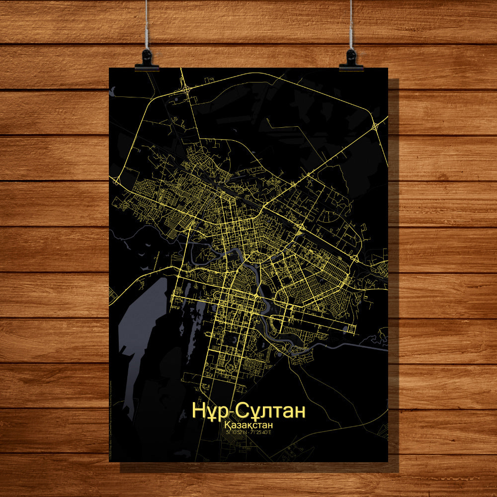 Nur Sultan Night full page design poster city map
