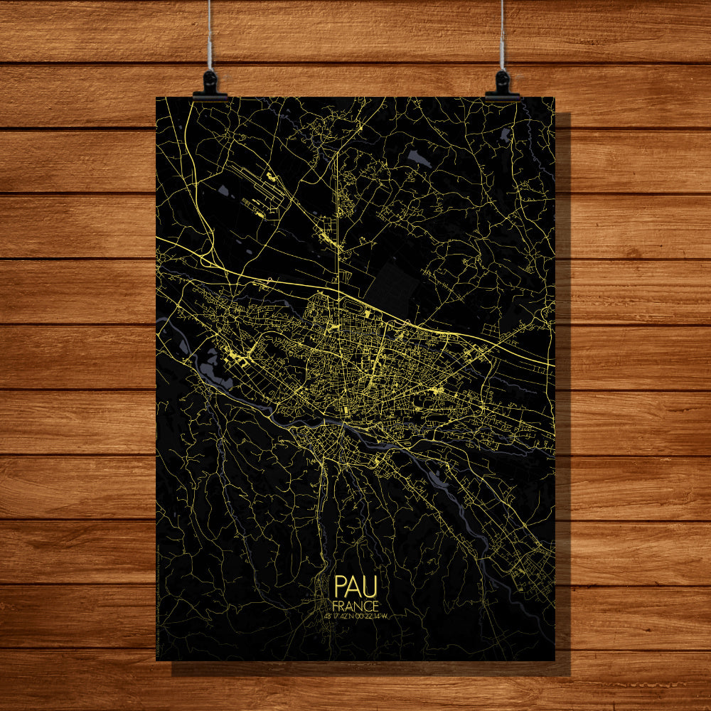 Pau Night full page design poster city map