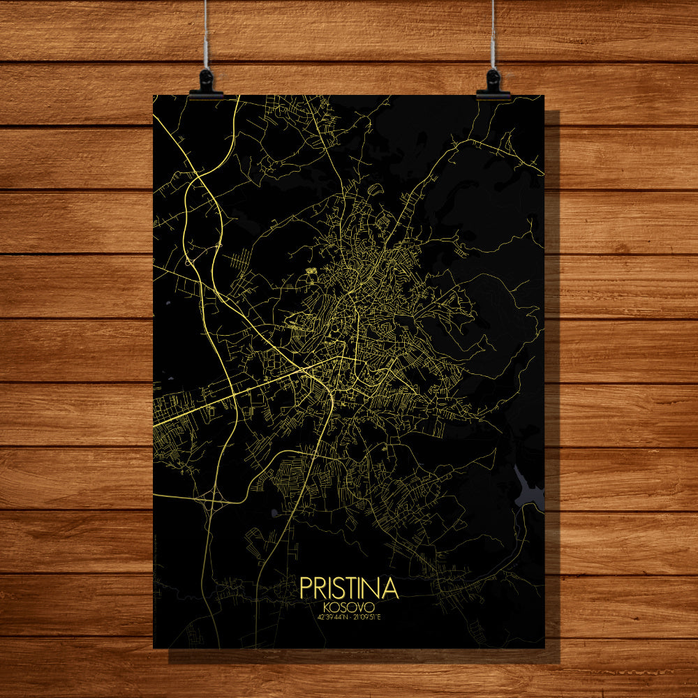 Pristina Night full page design poster city map