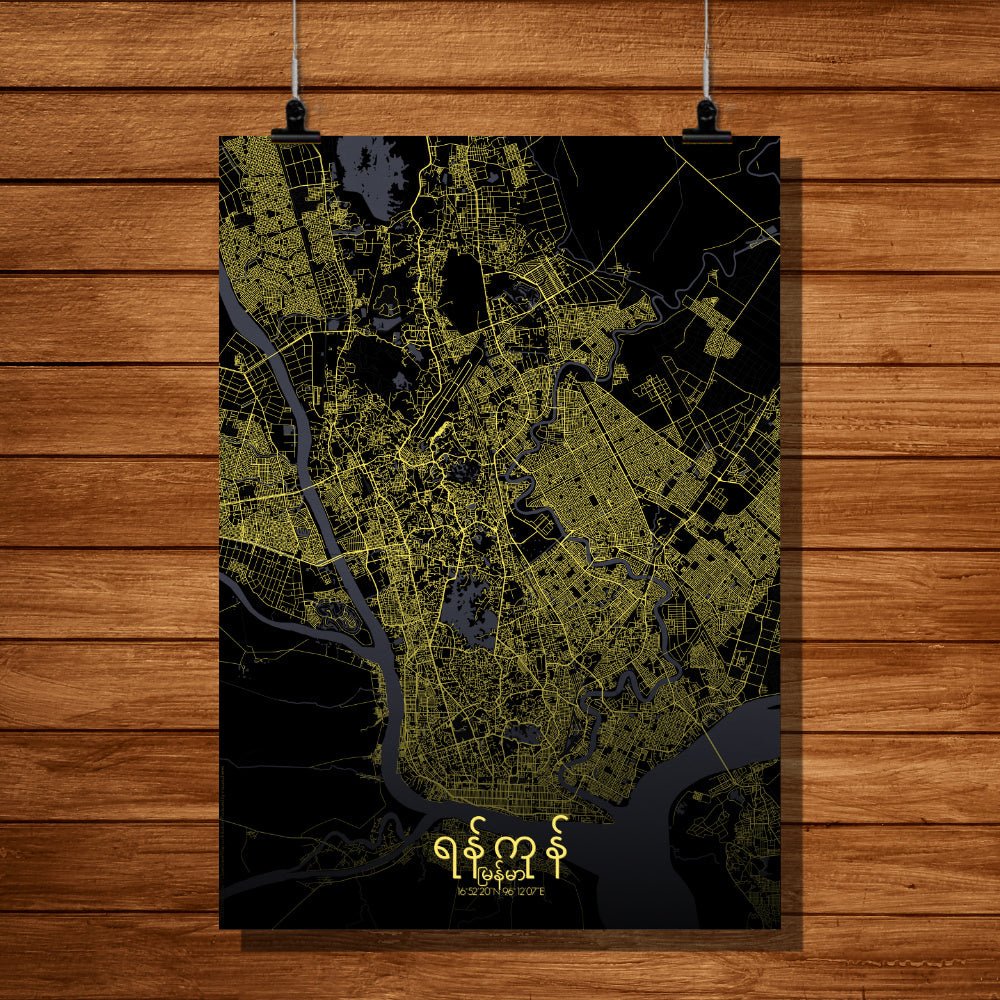 Yangon Night full page design poster city map