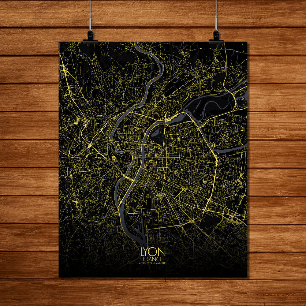 Mapospheres Lyon Night full page design poster city map
