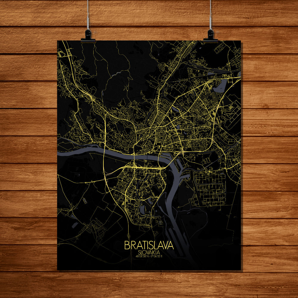 Mapospheres Bratislava Night full page design poster city map