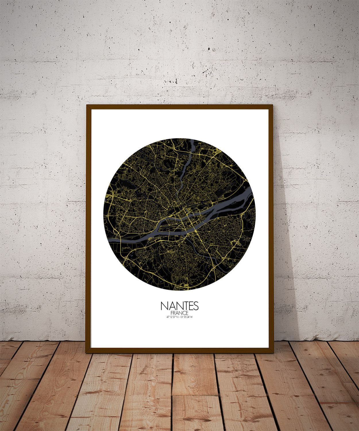 Mapospheres Nantes Night round shape design poster city map