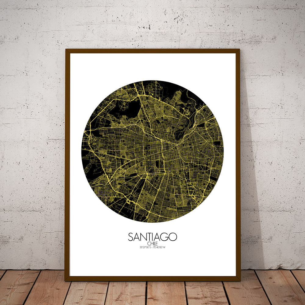 Mapospheres Santiago Night round shape design poster city map