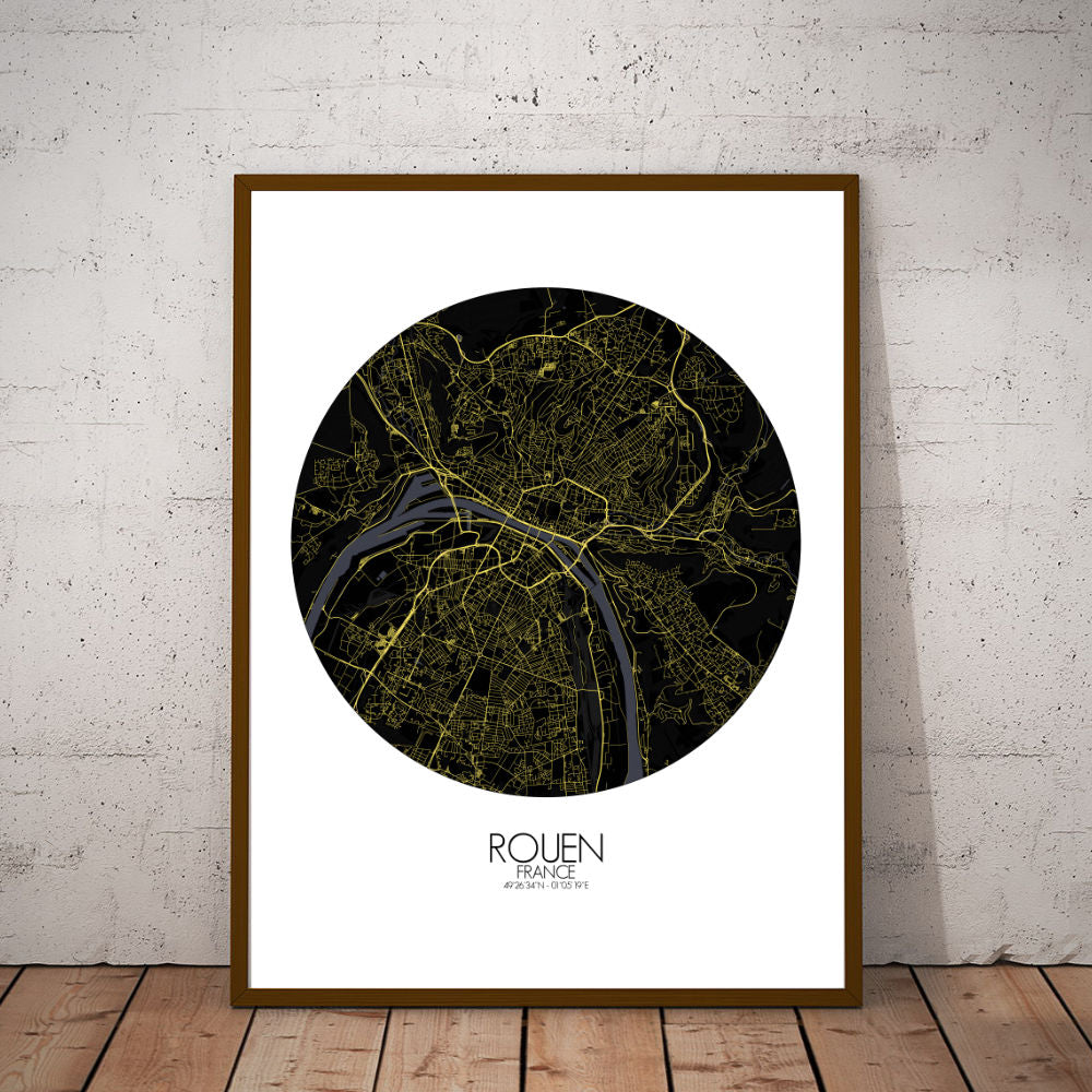 Mapospheres Rouen Night round shape design poster city map