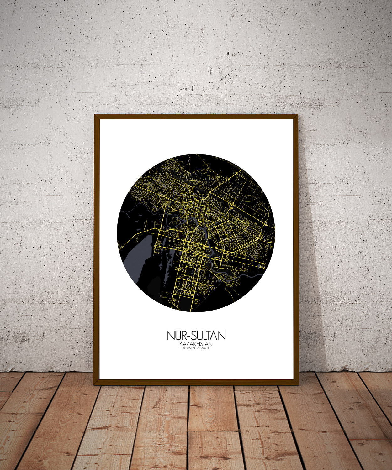 Nur Sultan Night round shape design poster city map