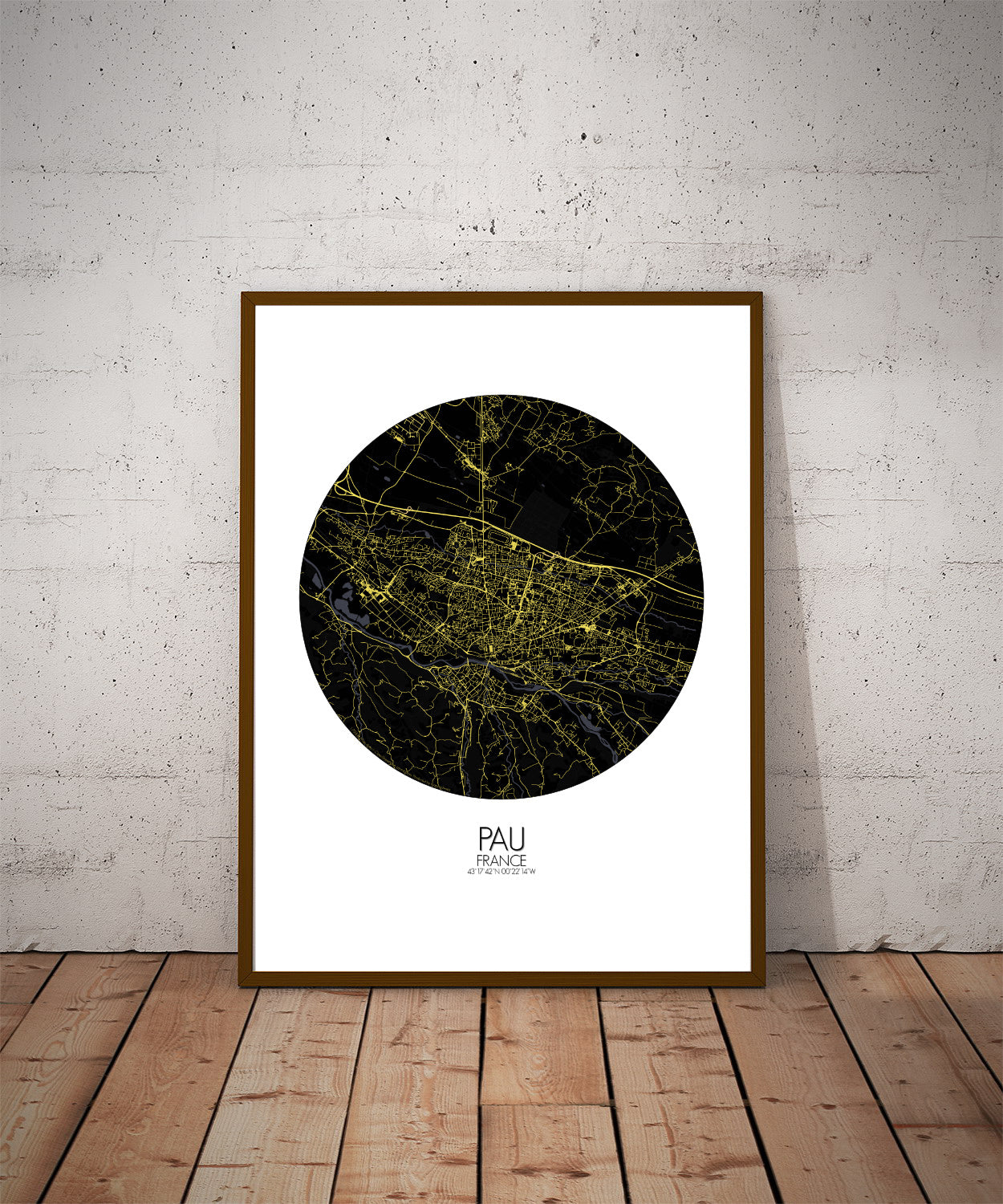 Pau Night round shape design poster city map
