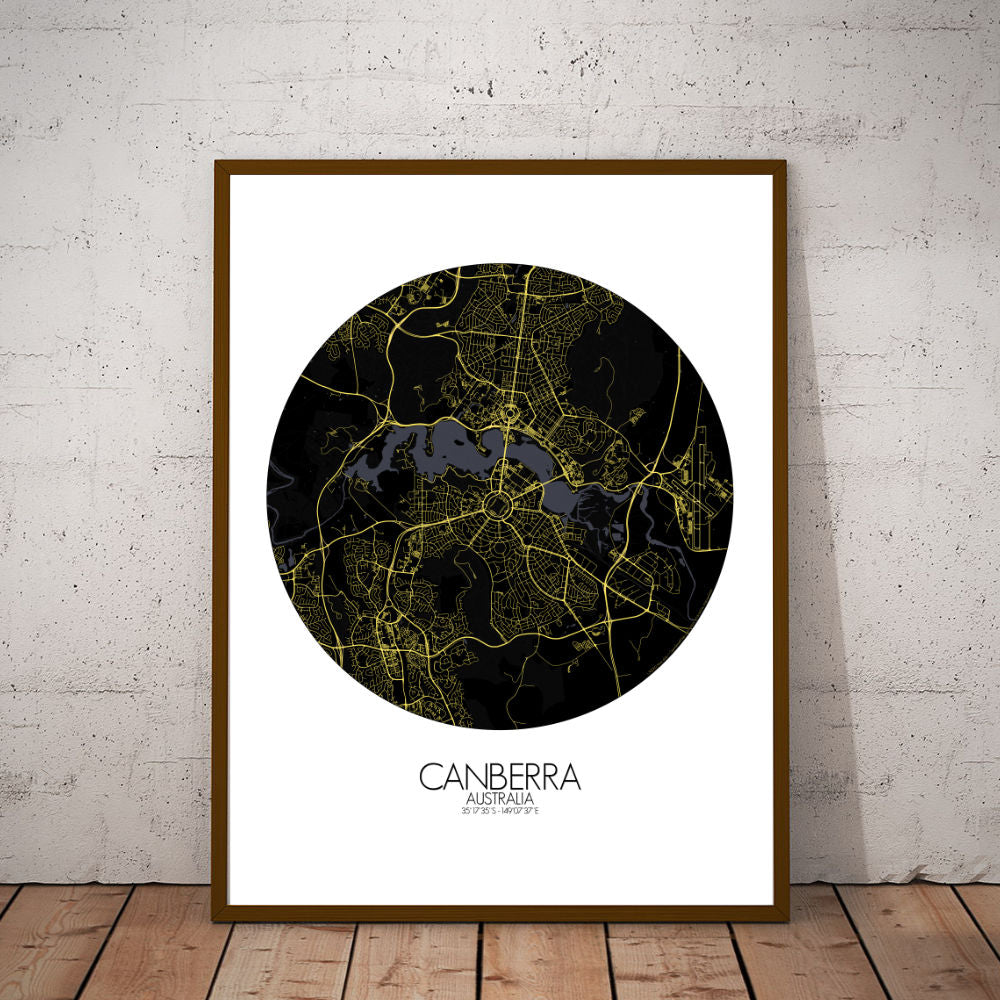 Mapospheres Canberra Night round shape design poster city map