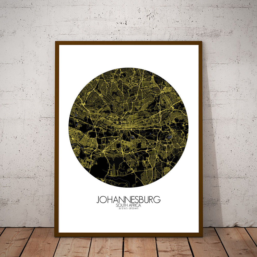 Mapospheres Johannesburg Night round shape design poster city map