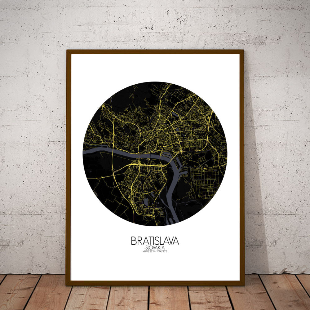 Mapospheres Bratislava Night round shape design poster city map