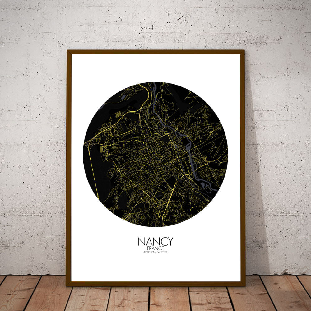 Mapospheres Nancy Night round shape design poster city map