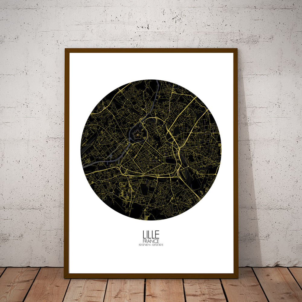 Mapospheres Lille Night round shape design poster city map