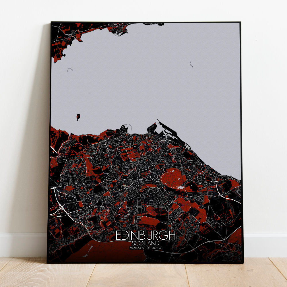Mapospheres Edinburgh Red dark full page design poster city map