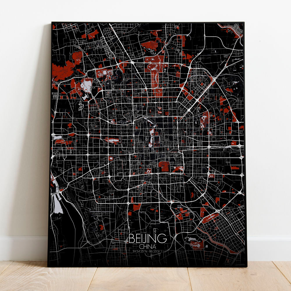 Mapospheres Beijing Red dark full page design poster city map