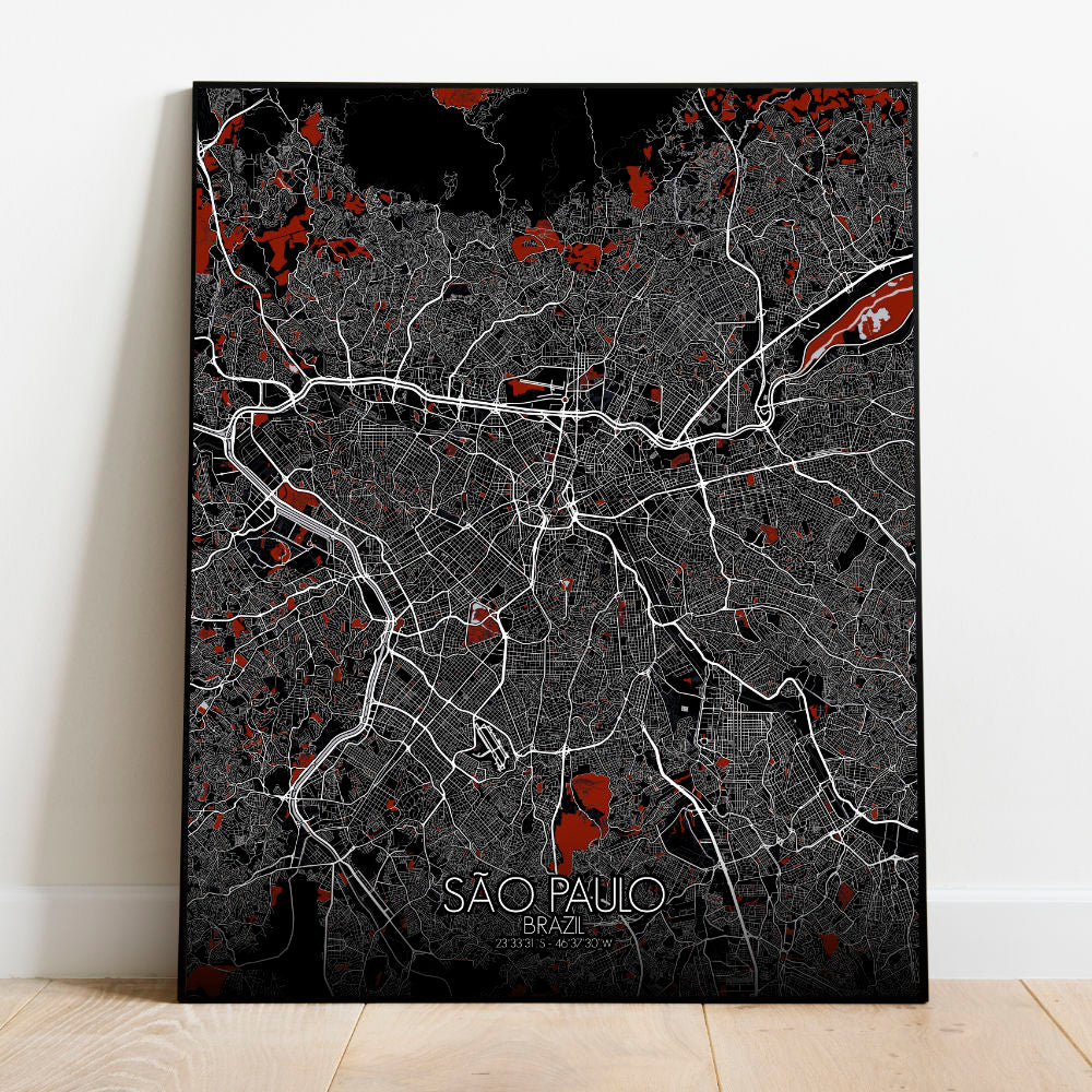 Mapospheres Sao Paulo Red dark full page design poster city map