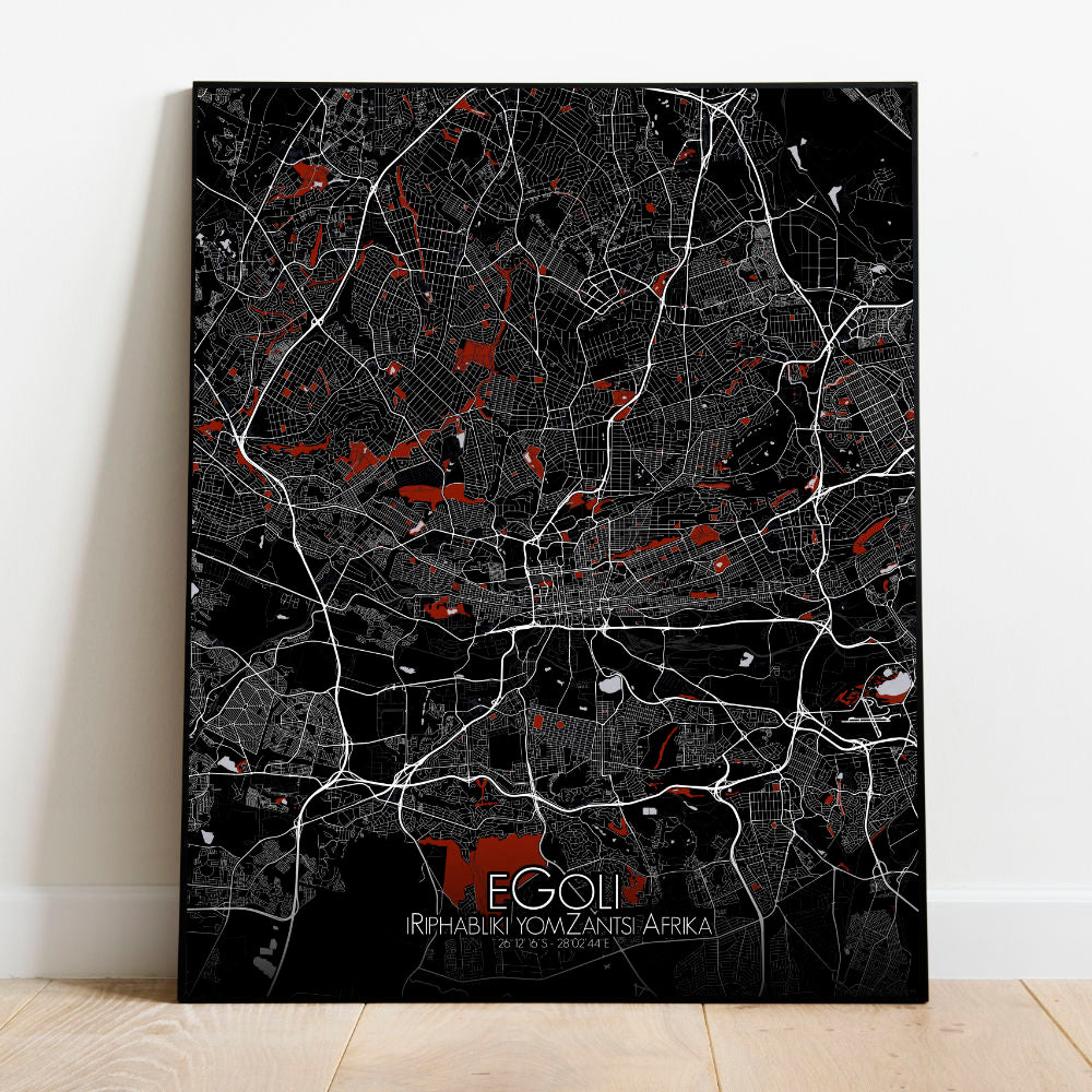 Mapospheres Johannesburg Red dark full page design poster city map