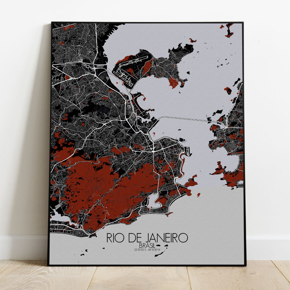Mapospheres Rio de Janeiro Red dark full page design poster city map