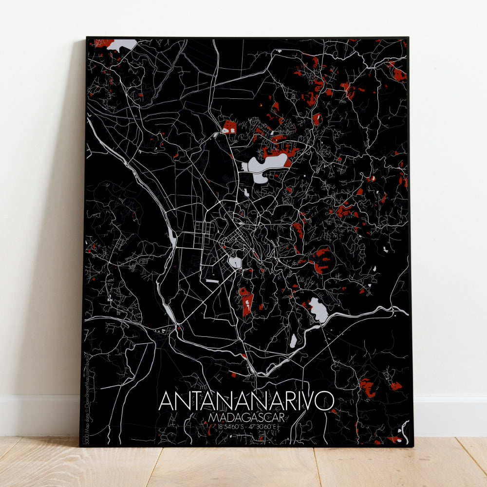 Antananarivo Red dark full page design poster city map