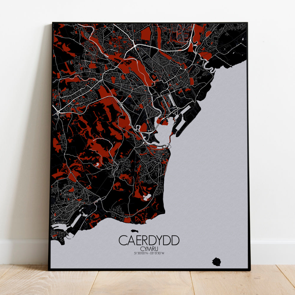 Cardiff Red dark full page design poster city map