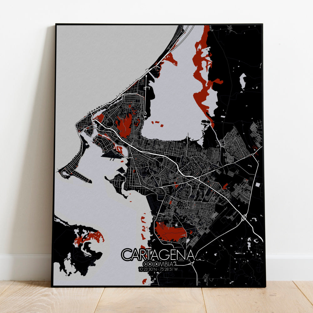 Cartagena Red dark full page design poster city map