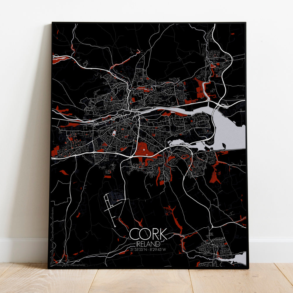 Cork Red dark full page design poster city map