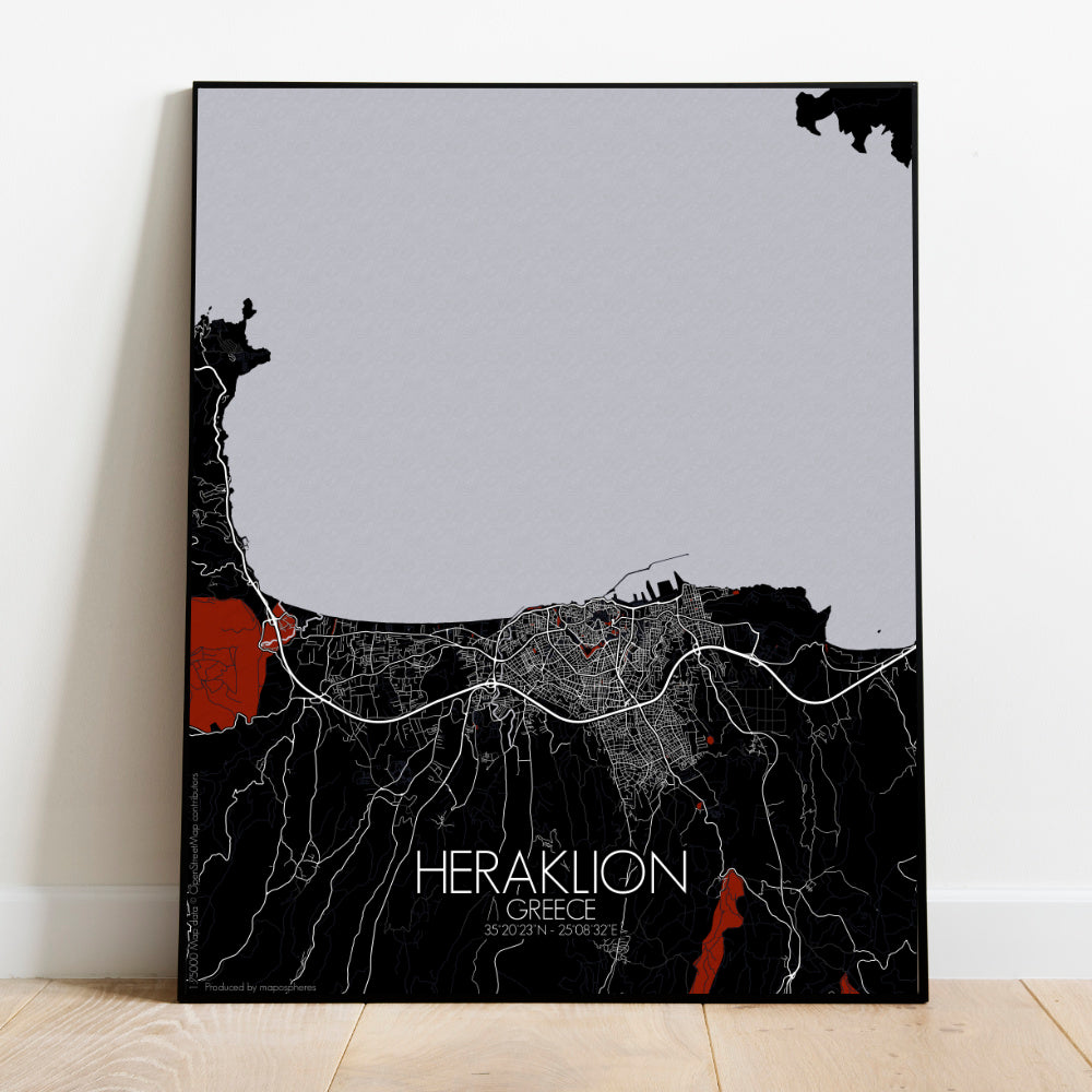 Heraklion Red dark full page design poster city map