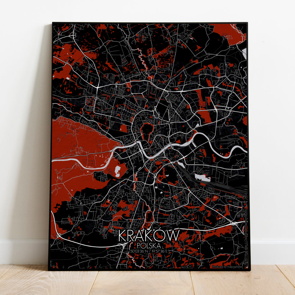 Krakow Red dark full page design poster city map