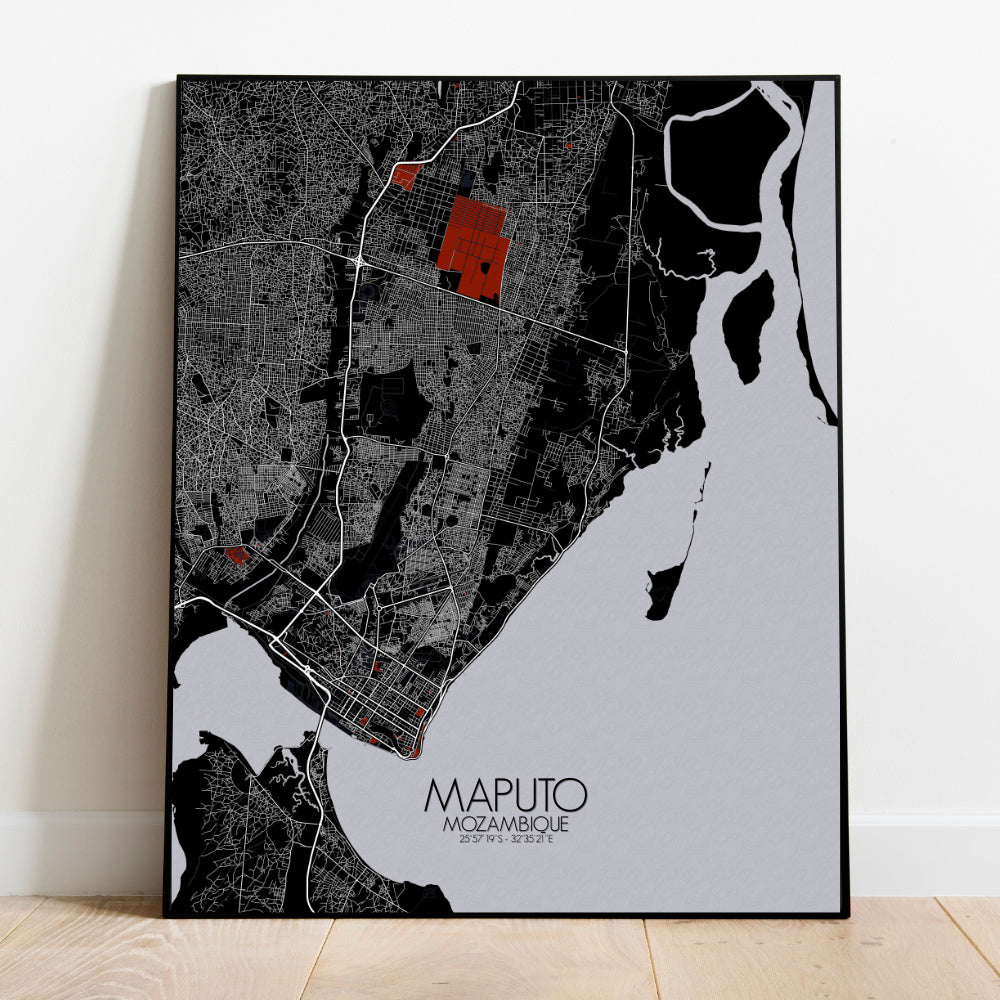 Maputo Red dark full page design poster city map
