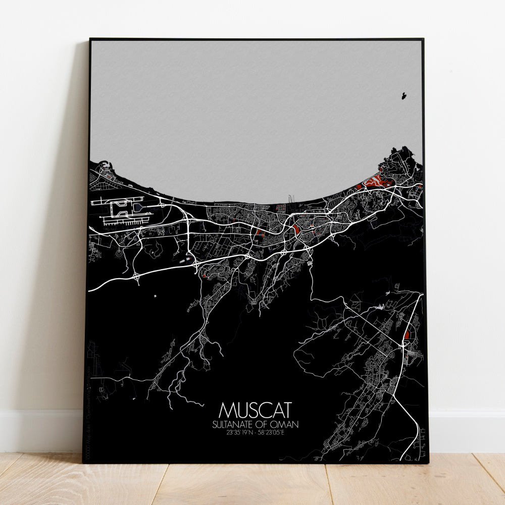 Muscat Red dark full page design poster city map