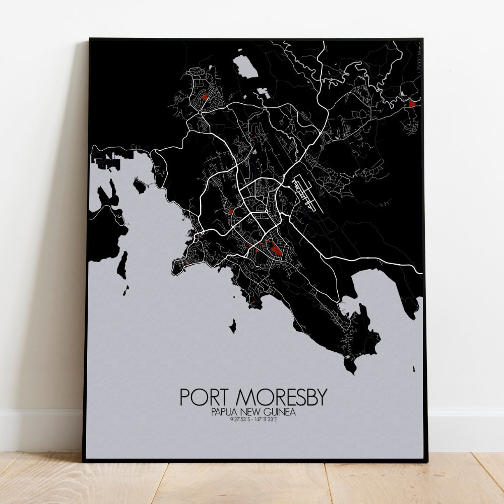 Port Moresby Red dark full page design poster city map