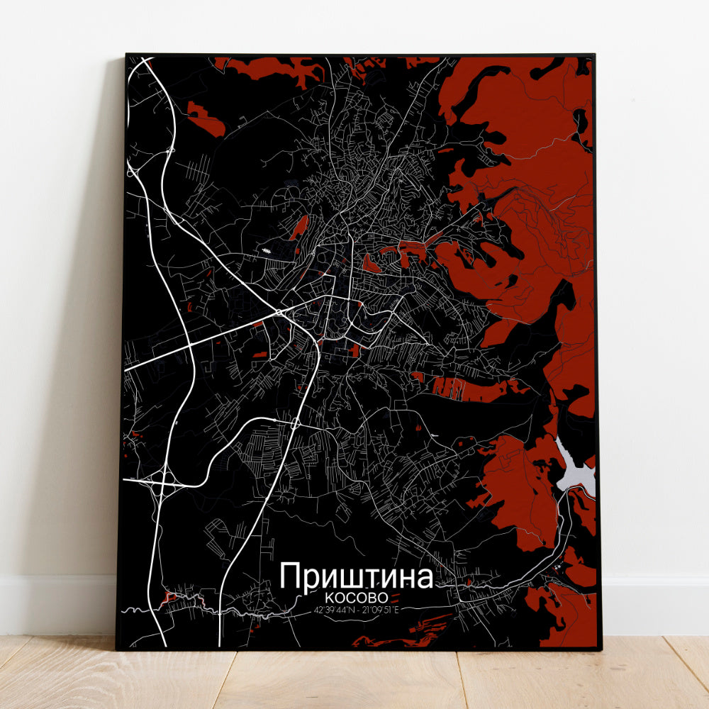Pristina Red dark full page design poster city map