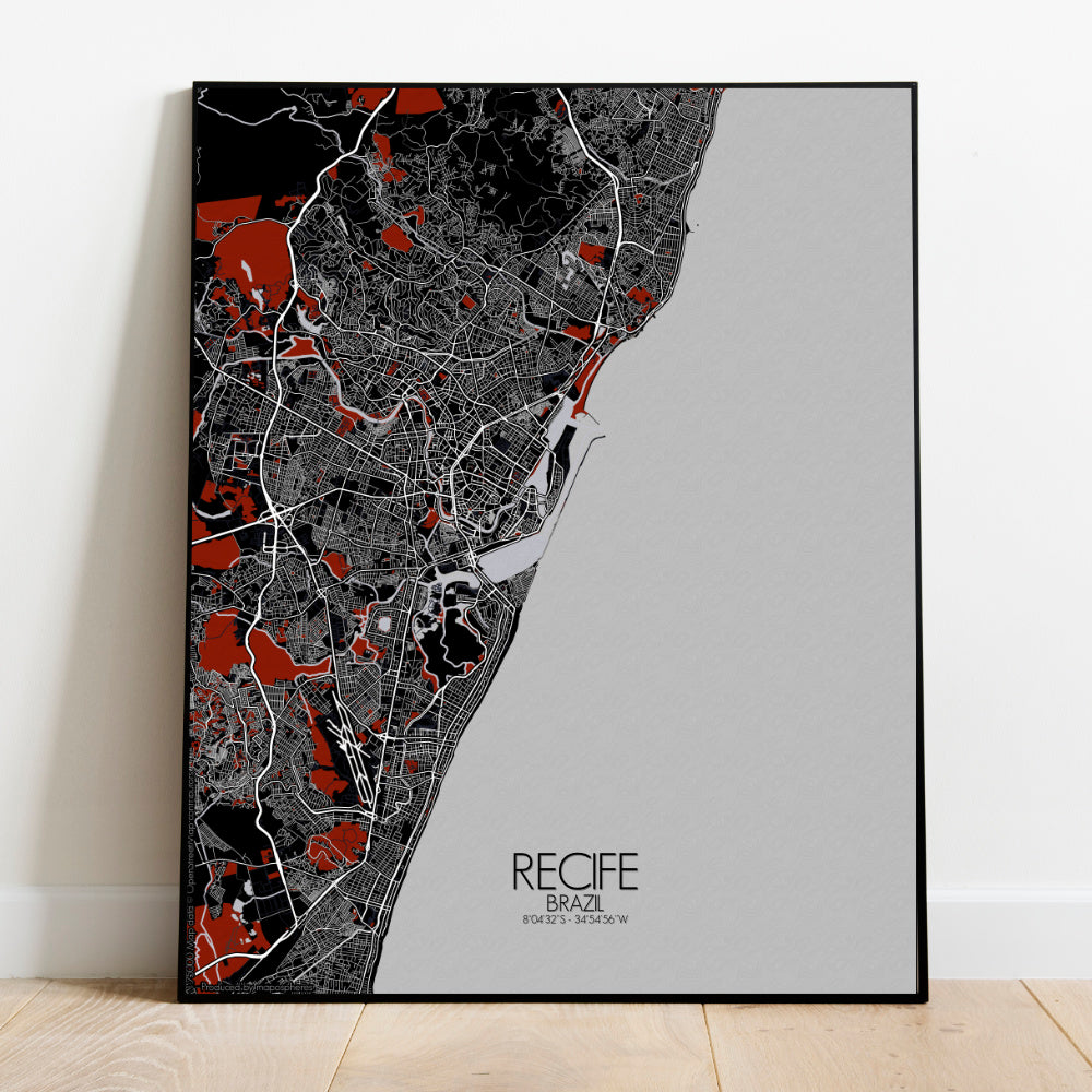 Recife Red dark full page design poster city map