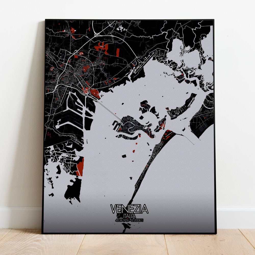 Mapospheres Venice Red dark full page design poster city map