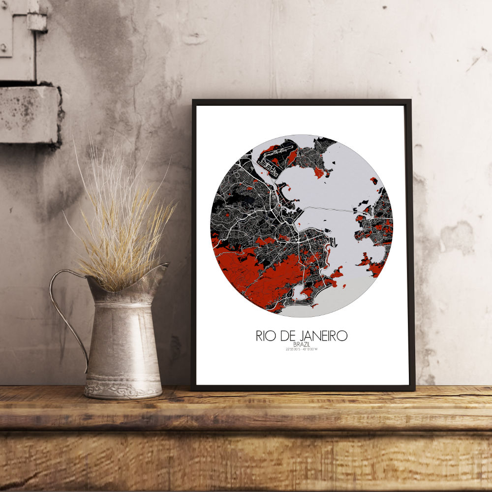 Mapospheres Rio de Janeiro Red dark round shape design poster city map