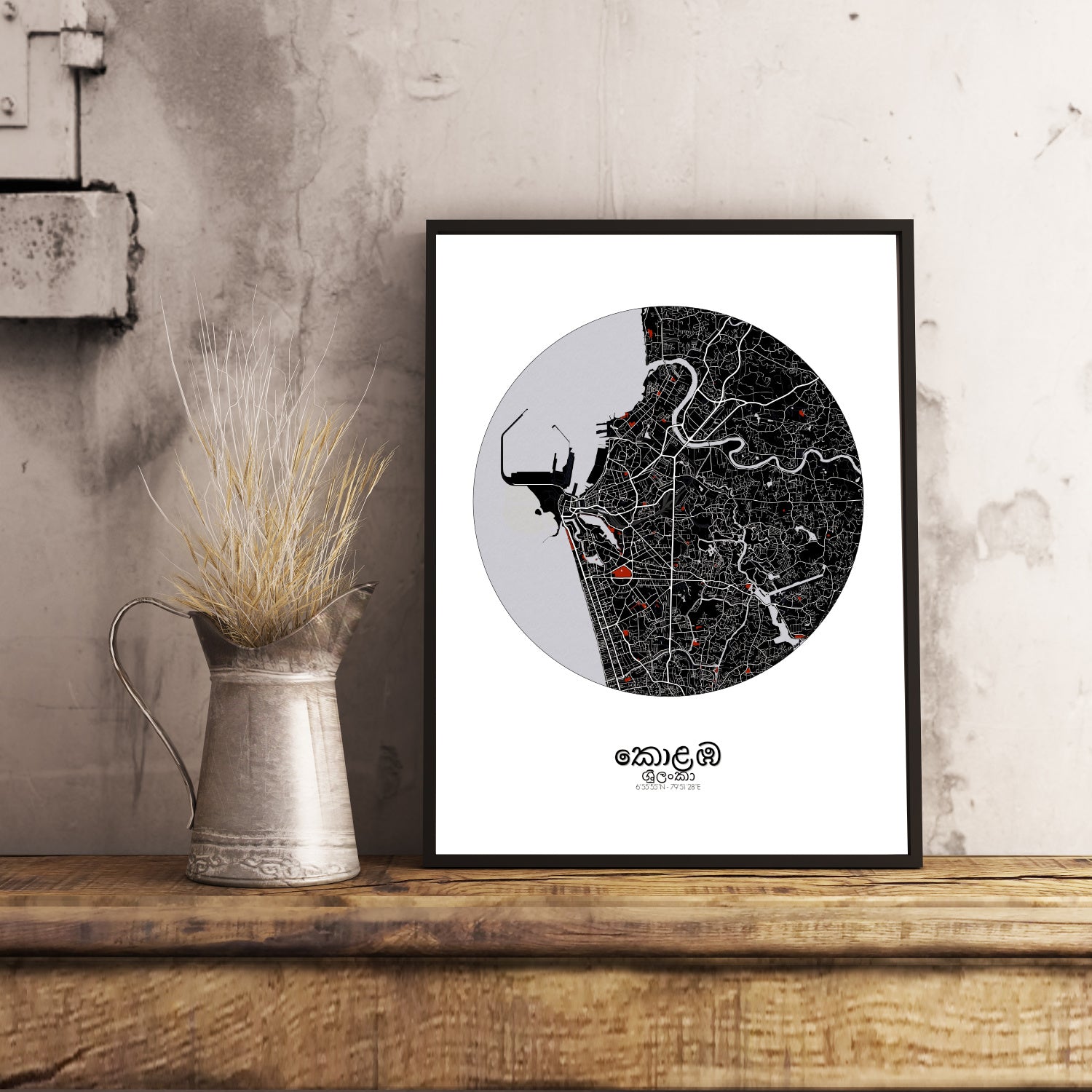 Mapospheres Colombo Red dark round shape design poster city map 