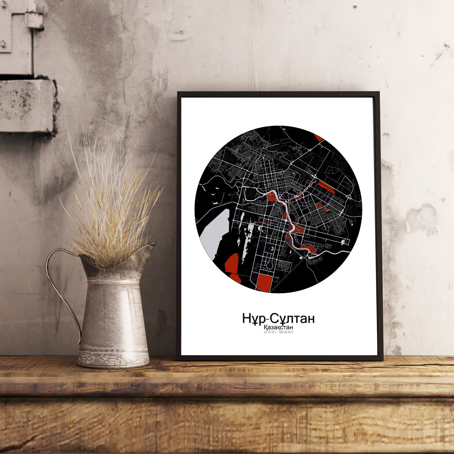 Nur Sultan Red dark round shape design poster city map