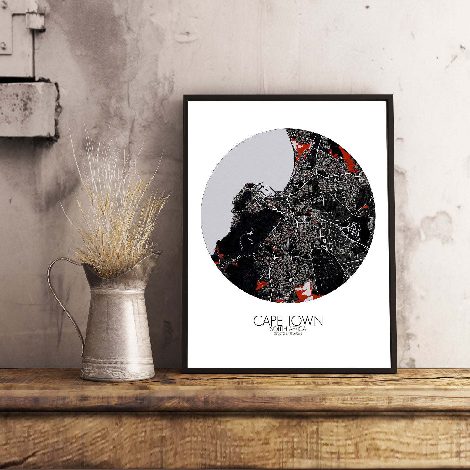Mapospheres Cape Town Red dark round shape design poster city map