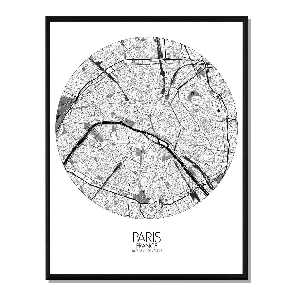 Mapospheres Paris Black and White round shape design poster city map