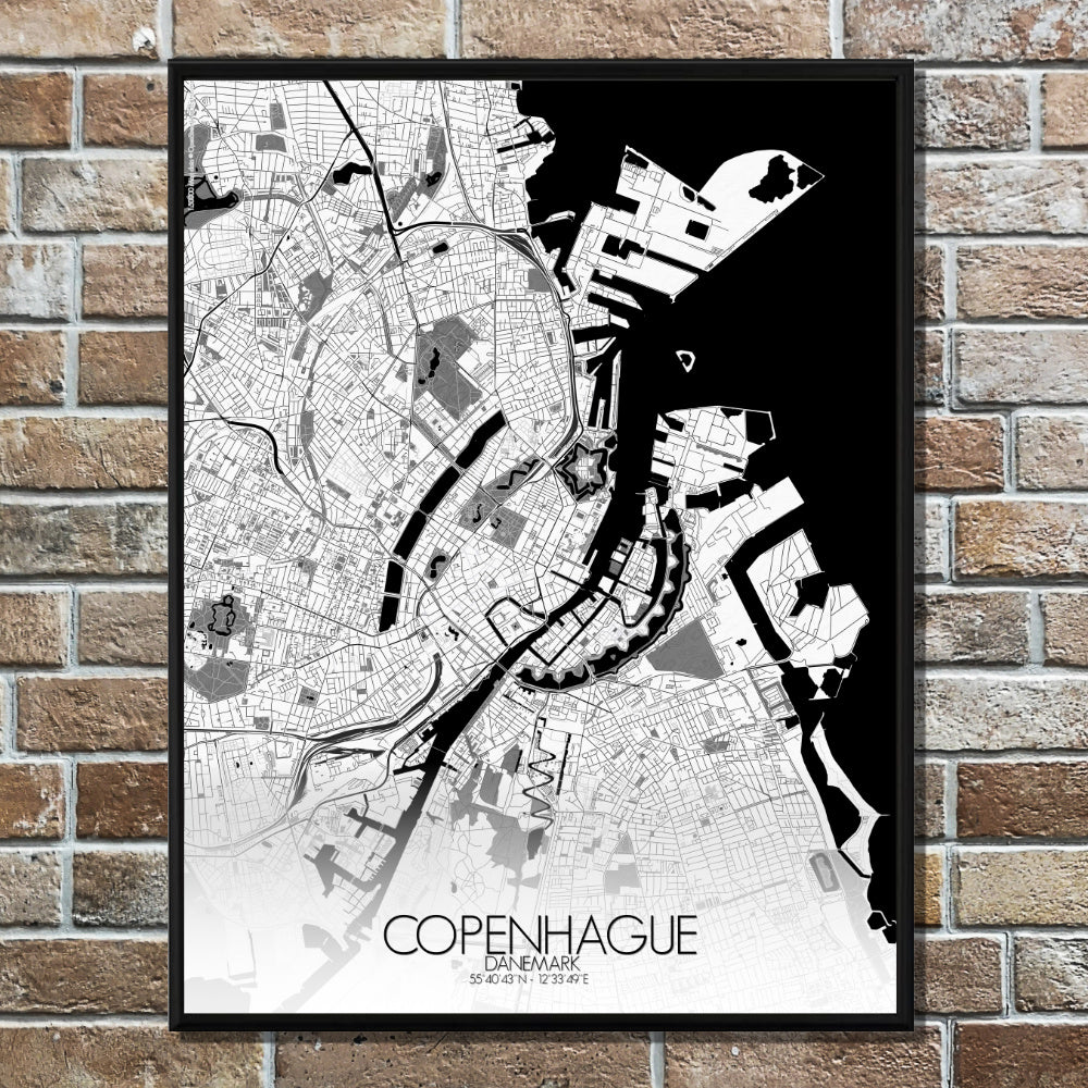 – Wall Denmark Poster Art Copenhagen, Large print Custom City | Map