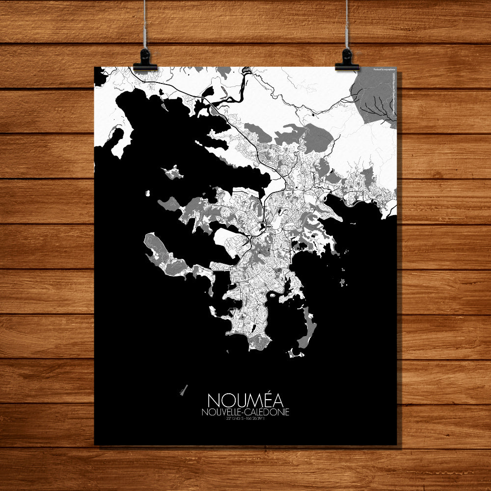 Mapospheres Noumea Black and White full page design poster city map