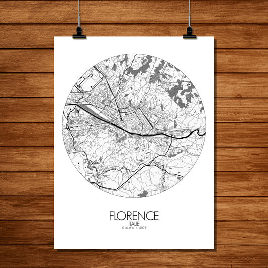 Mapospheres Florence Black and White dark round shape design poster city map