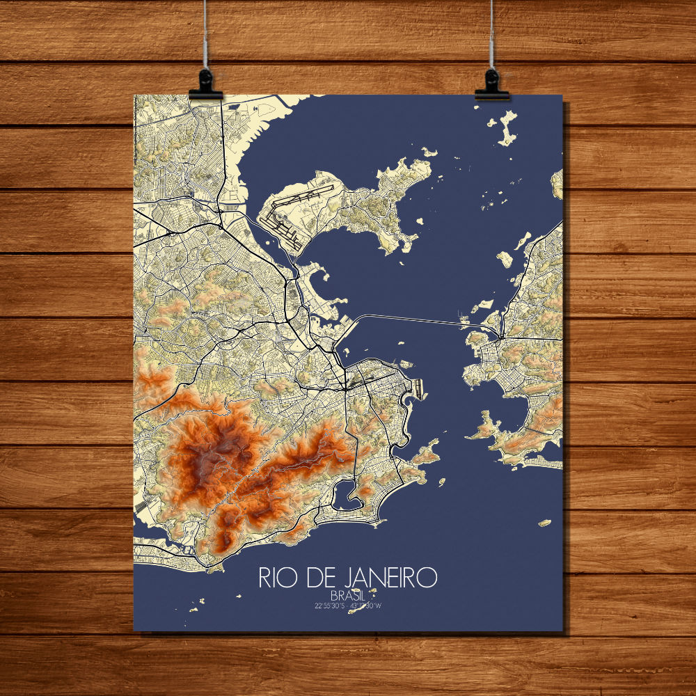 Mapospheres Rio de Janeiro Elevation map full page design poster city map